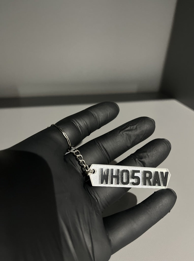 HEX Cut Number Plate Key Ring 4D Laser Cut